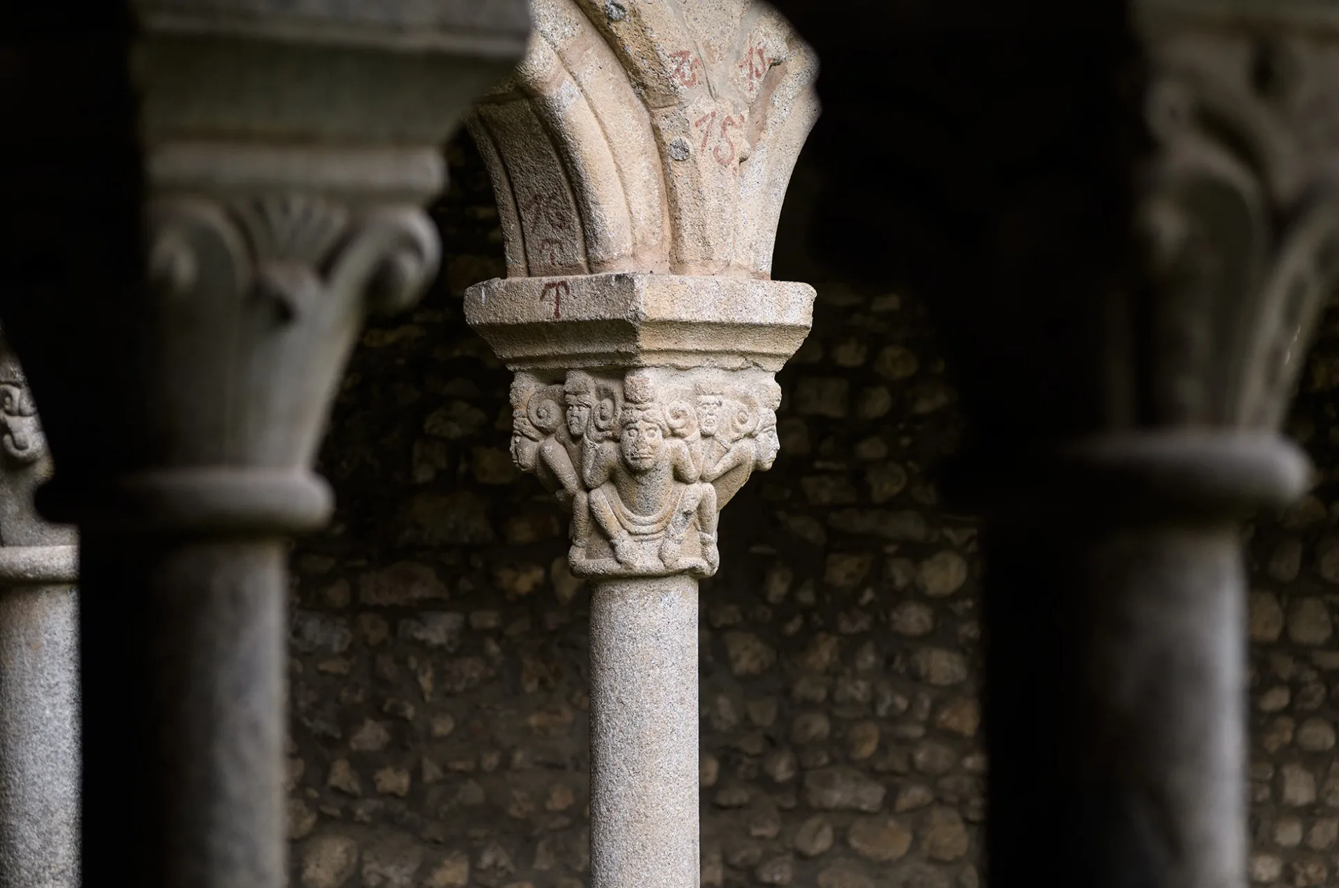 Capitells en les columnes del claustre de la Catedral de Santa Maria d'Urgell. 