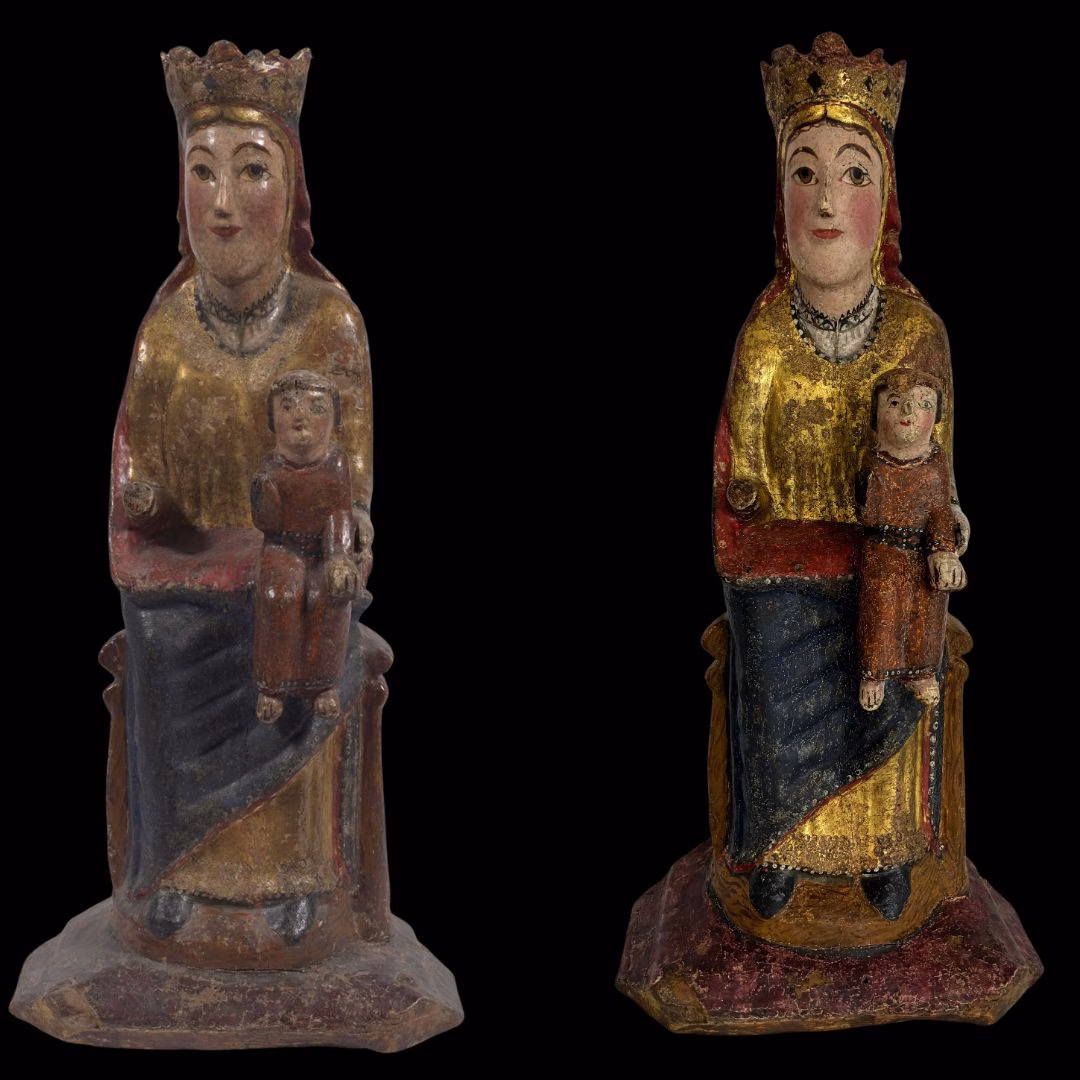 Imatge de la mare de déu olp abans i després de restaurar